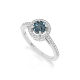natural london blue topaz solitaire halo engagement rings in sterling silver